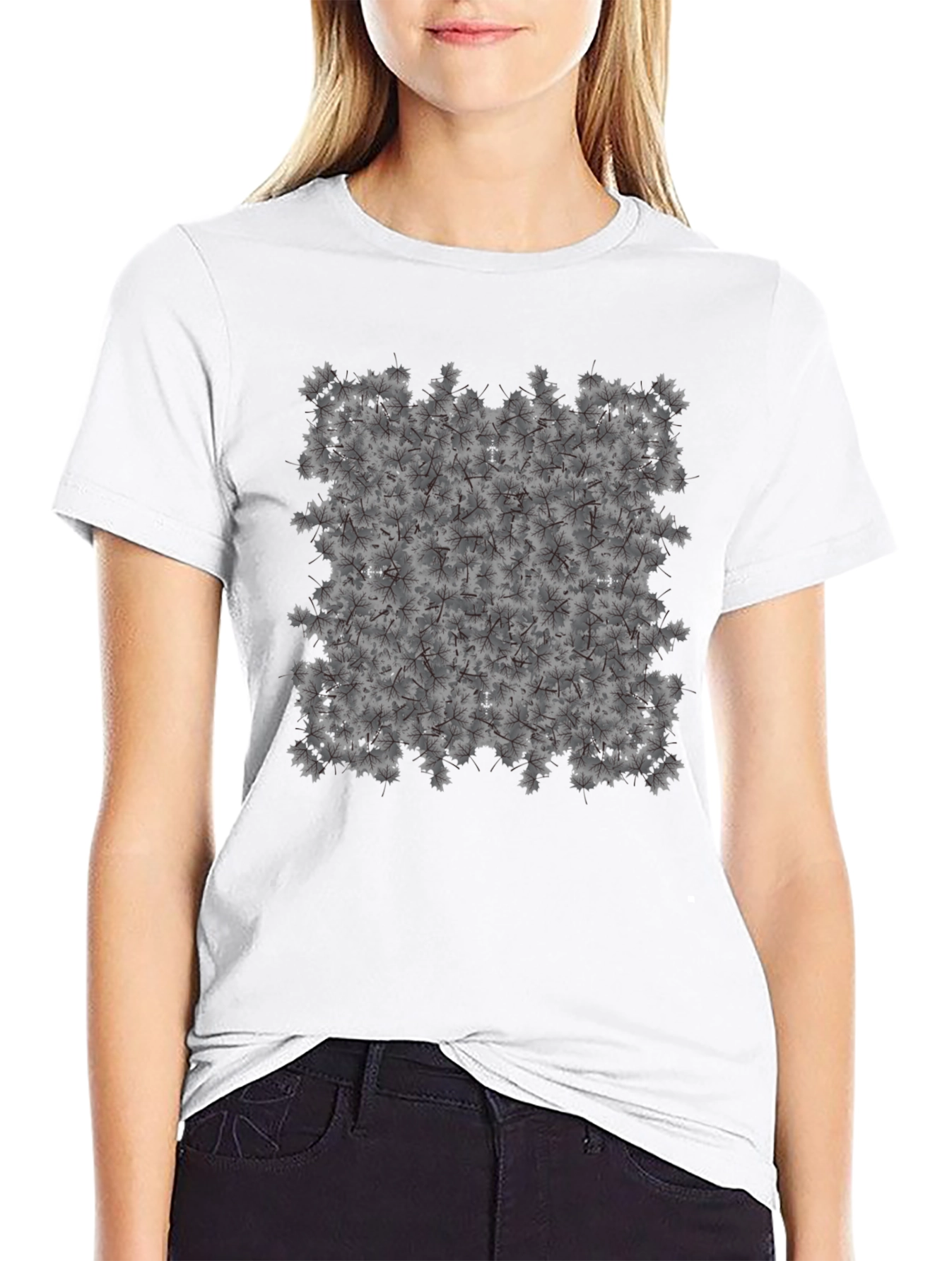 Maple Leaf Pattern Black T-Shirt