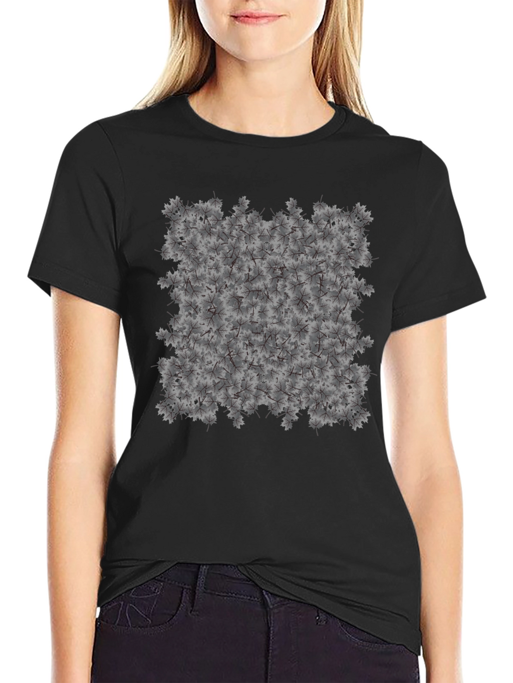 Maple Leaf Pattern Black T-Shirt
