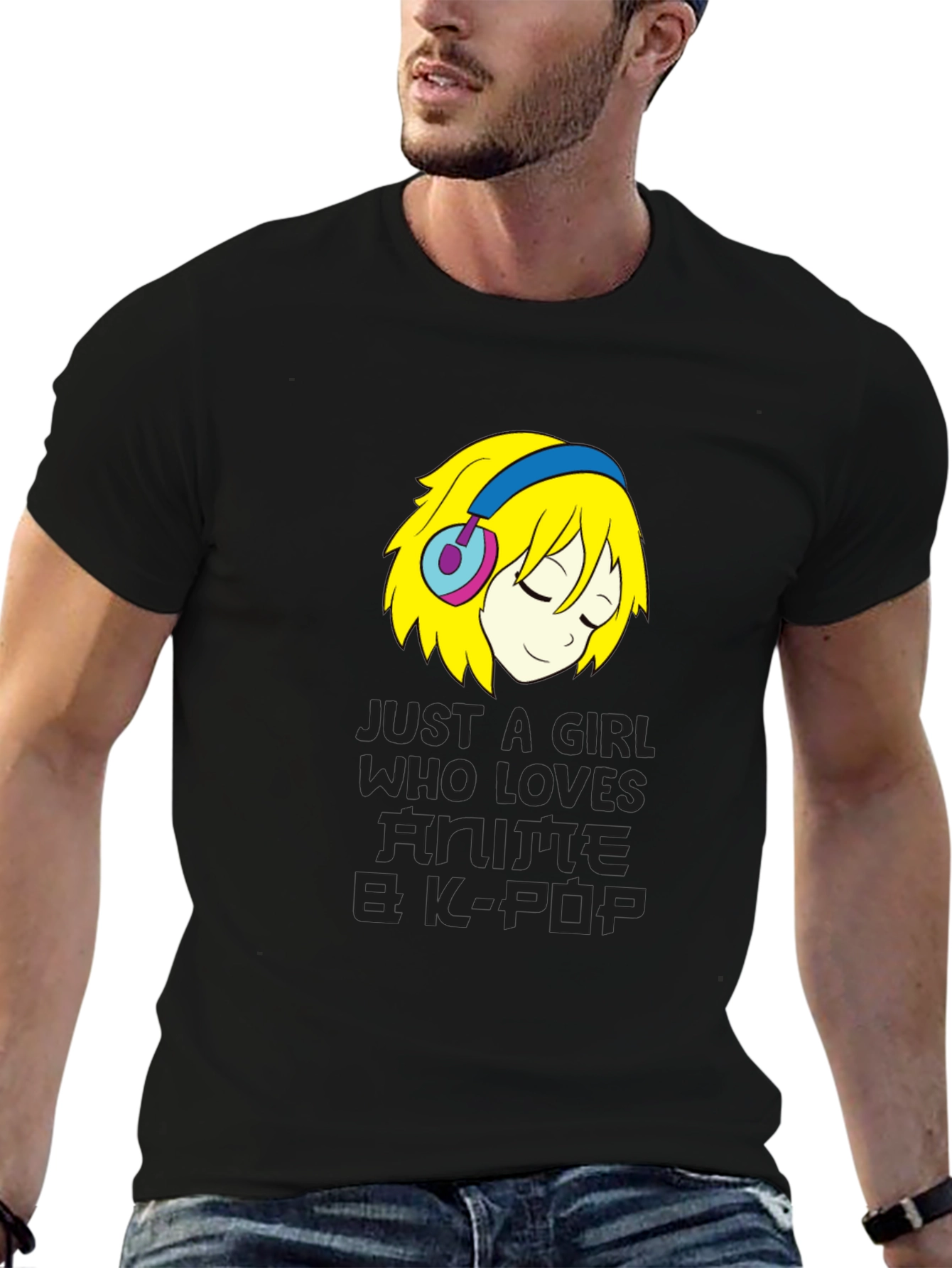 Anime & K-Pop Girl Black T-Shirt