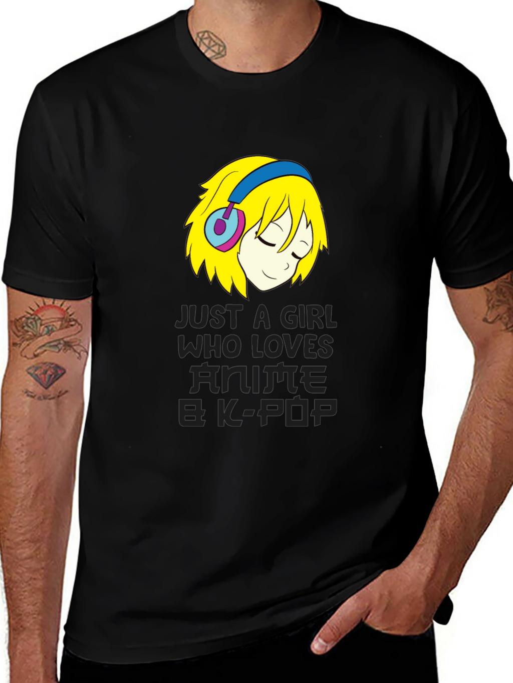 Anime & K-Pop Girl Black T-Shirt