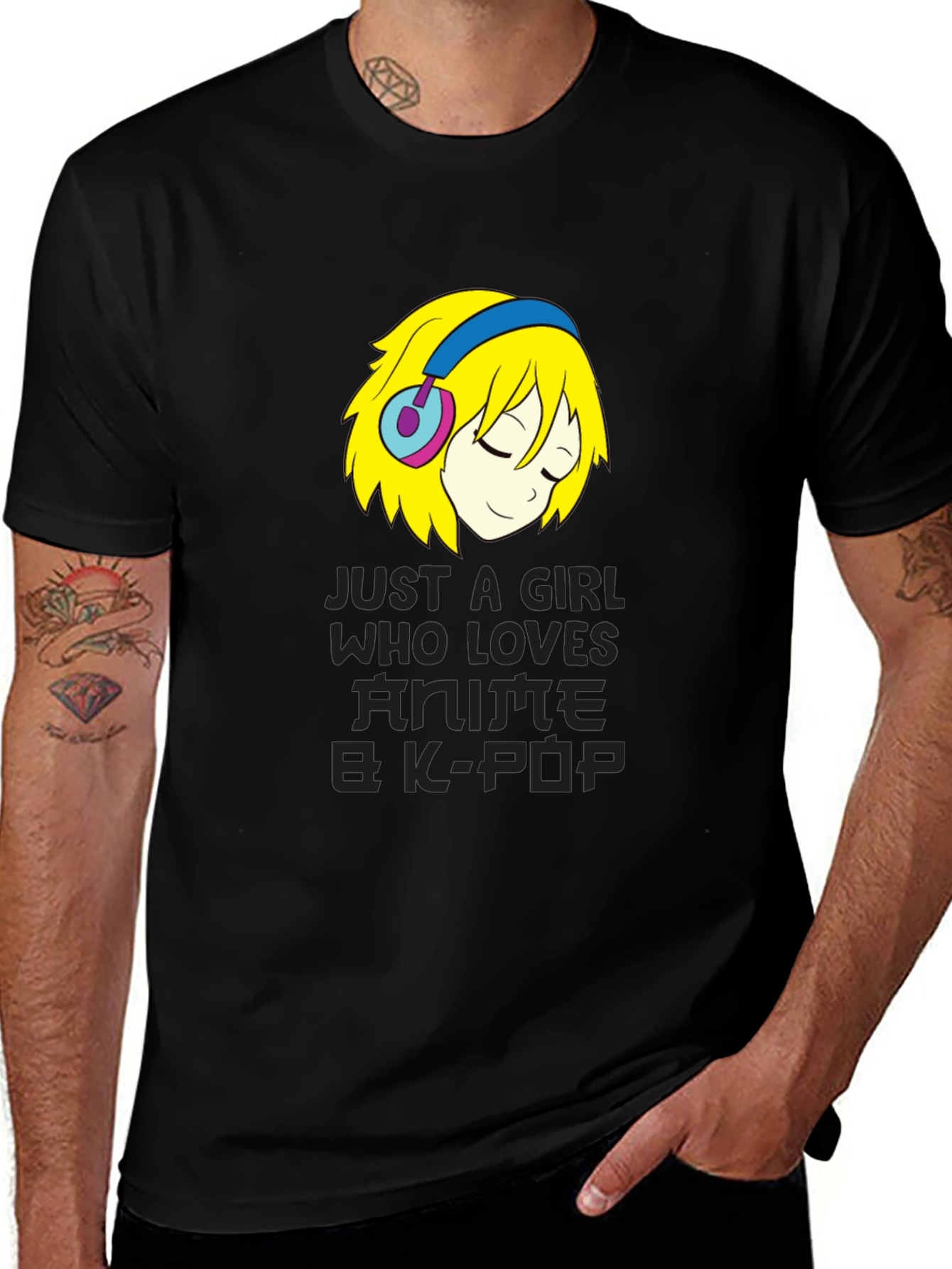 Anime & K-Pop Girl Black T-Shirt