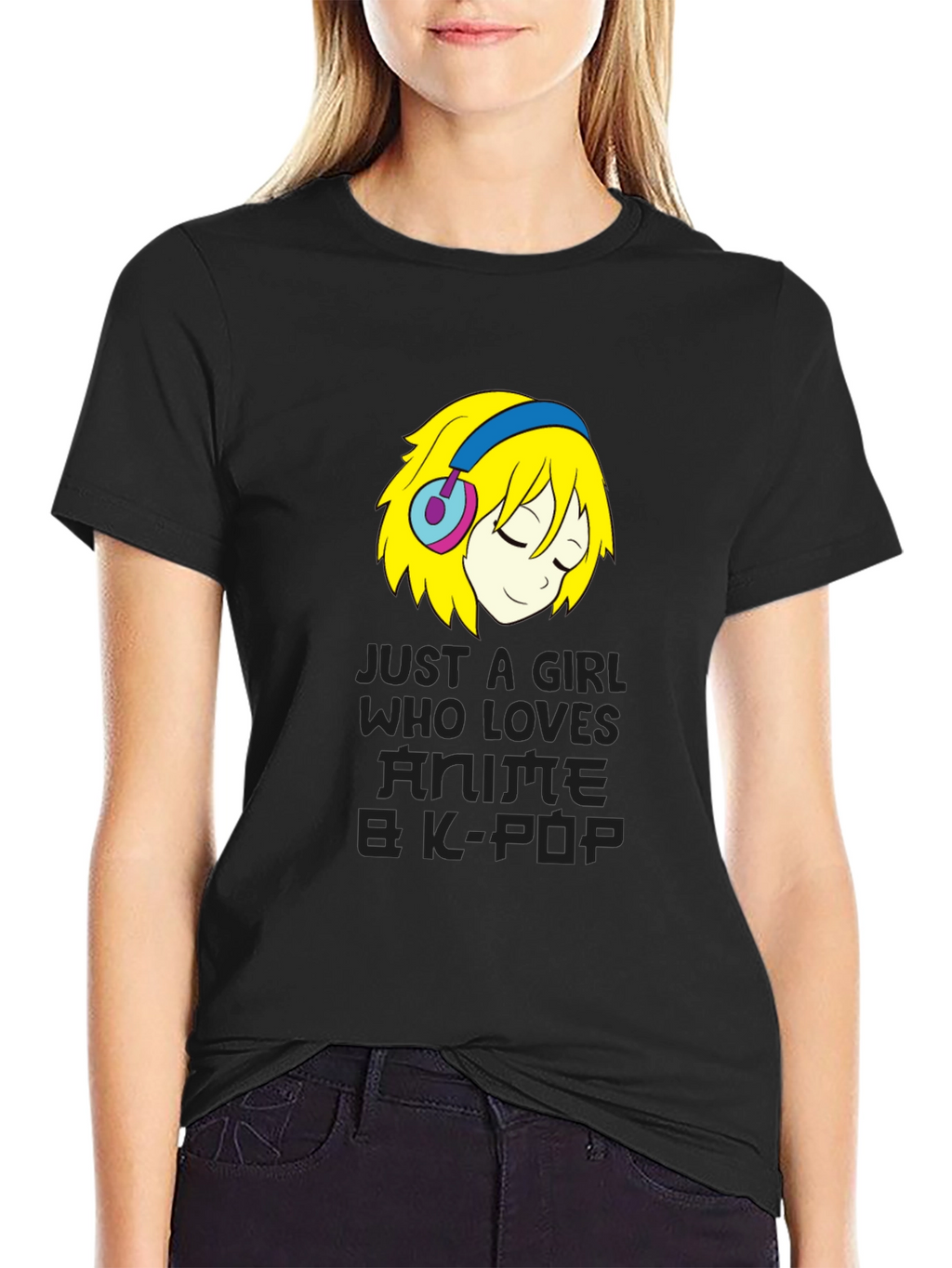 Anime & K-Pop Girl Black T-Shirt