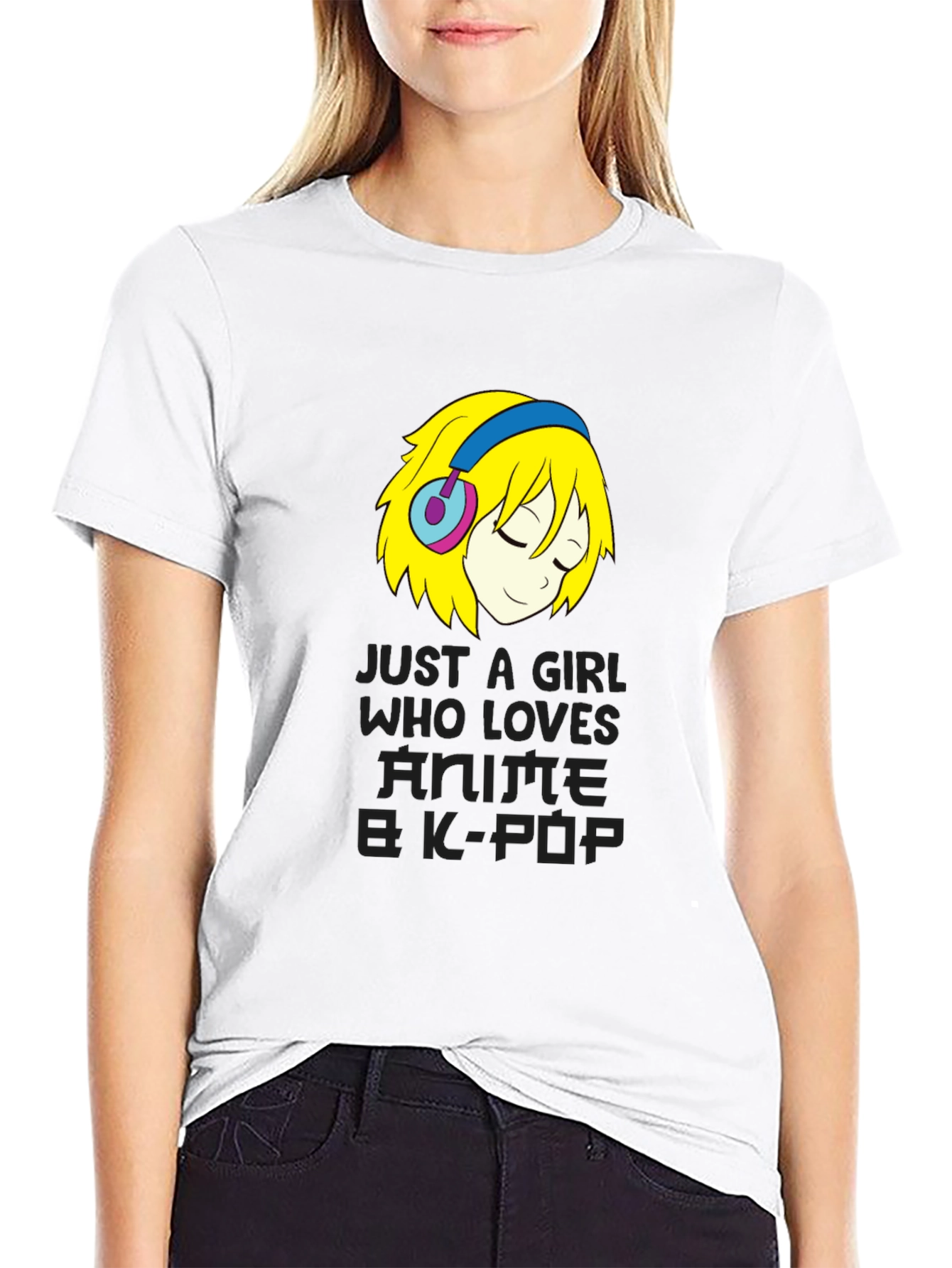 Anime & K-Pop Girl Black T-Shirt