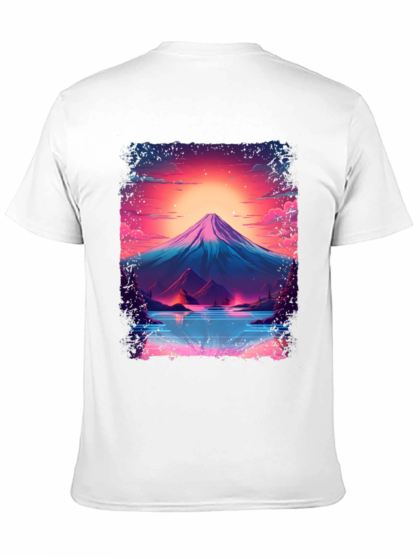 Neon Mountain Lake T-Shirt - Black Cotton Blend
