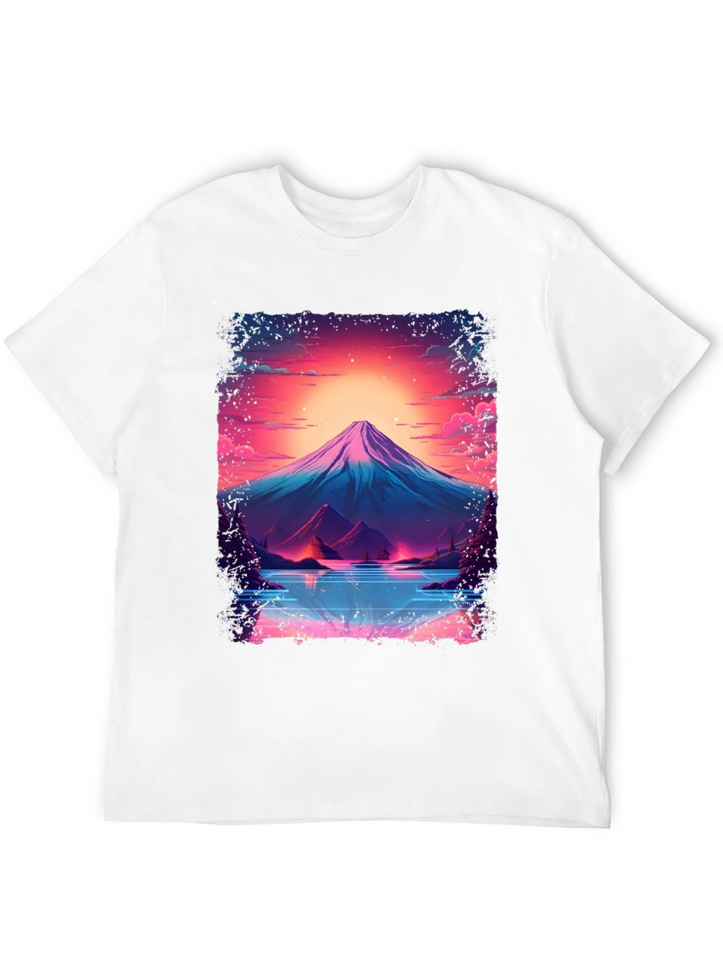Neon Mountain Lake T-Shirt - Black Cotton Blend