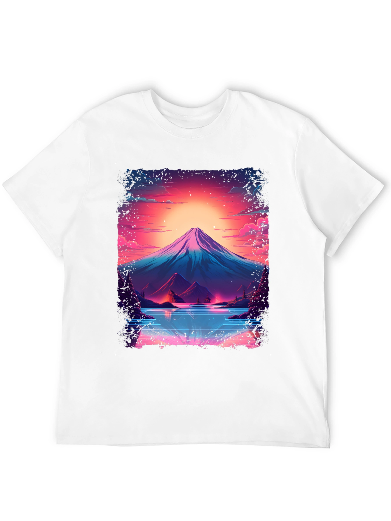 Neon Mountain Lake T-Shirt - Black Cotton Blend