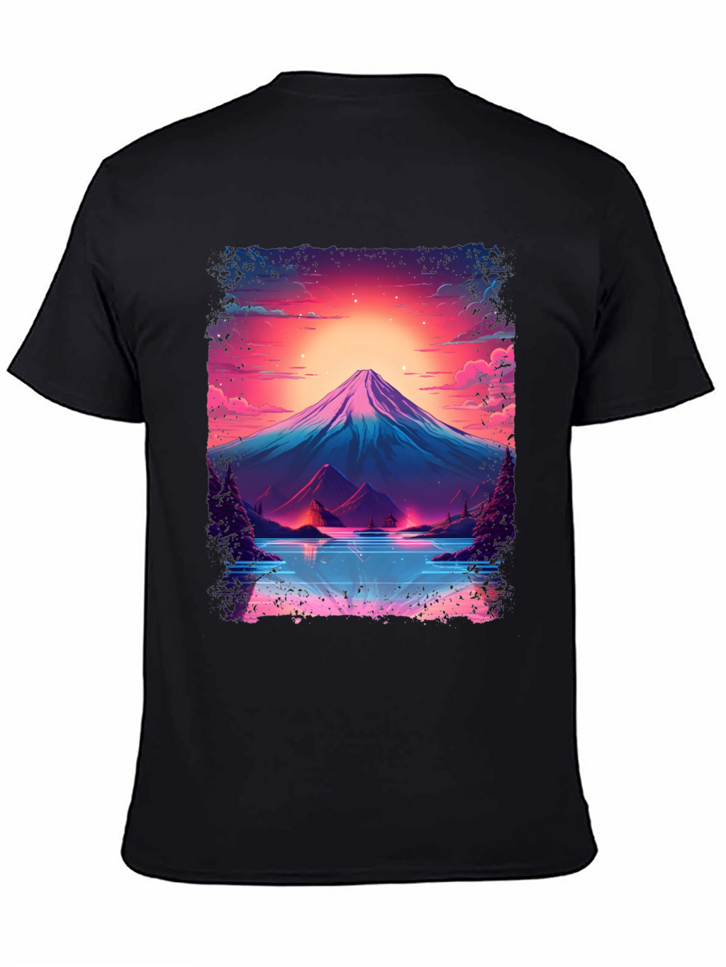 Neon Mountain Lake T-Shirt - Black Cotton Blend