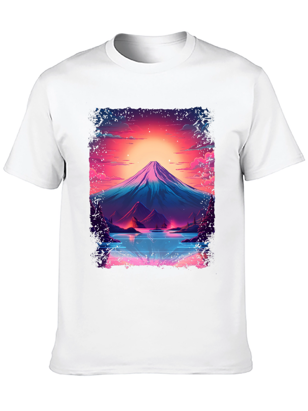 Neon Mountain Lake T-Shirt - Black Cotton Blend