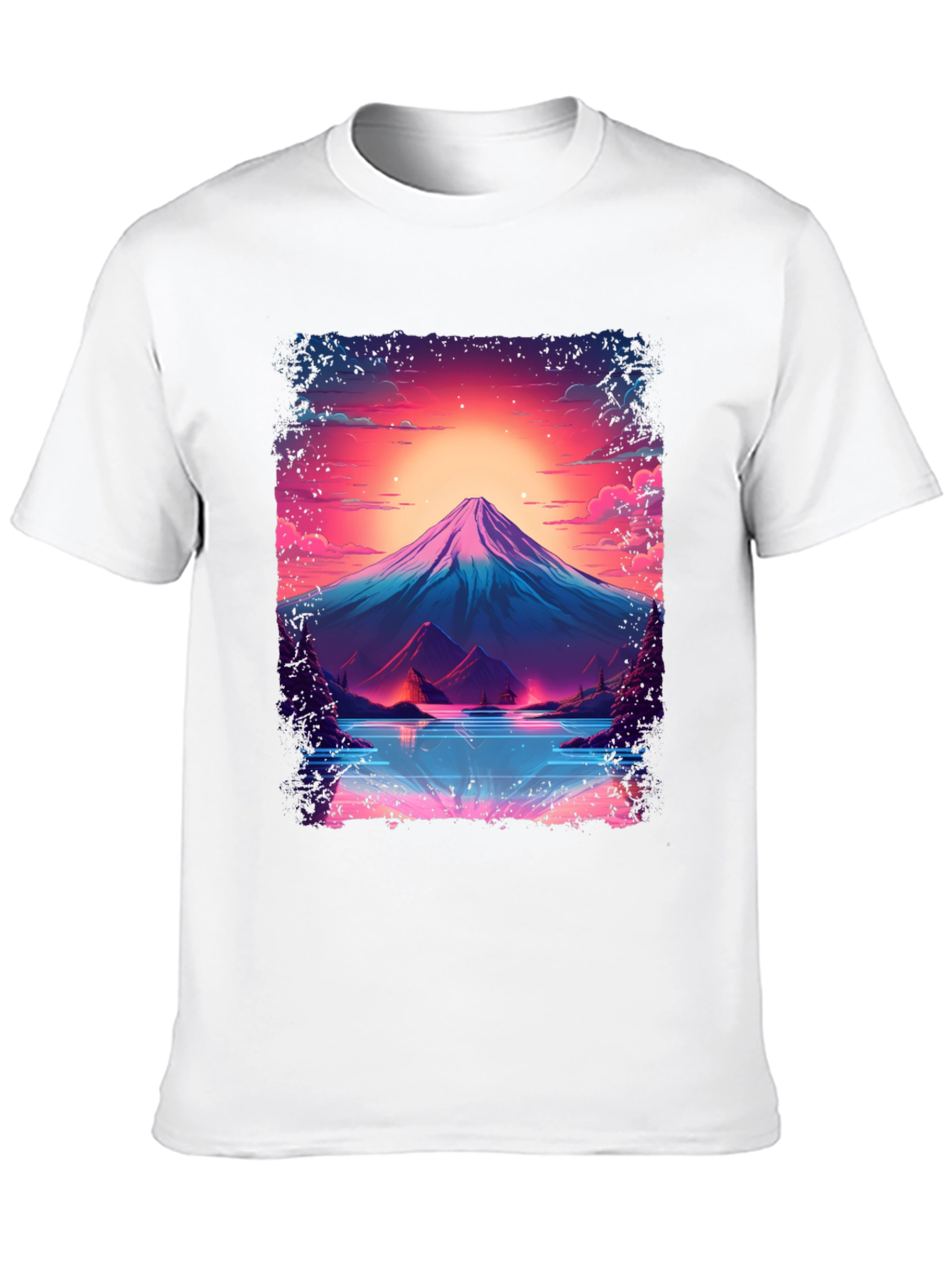 Neon Mountain Lake T-Shirt - Black Cotton Blend