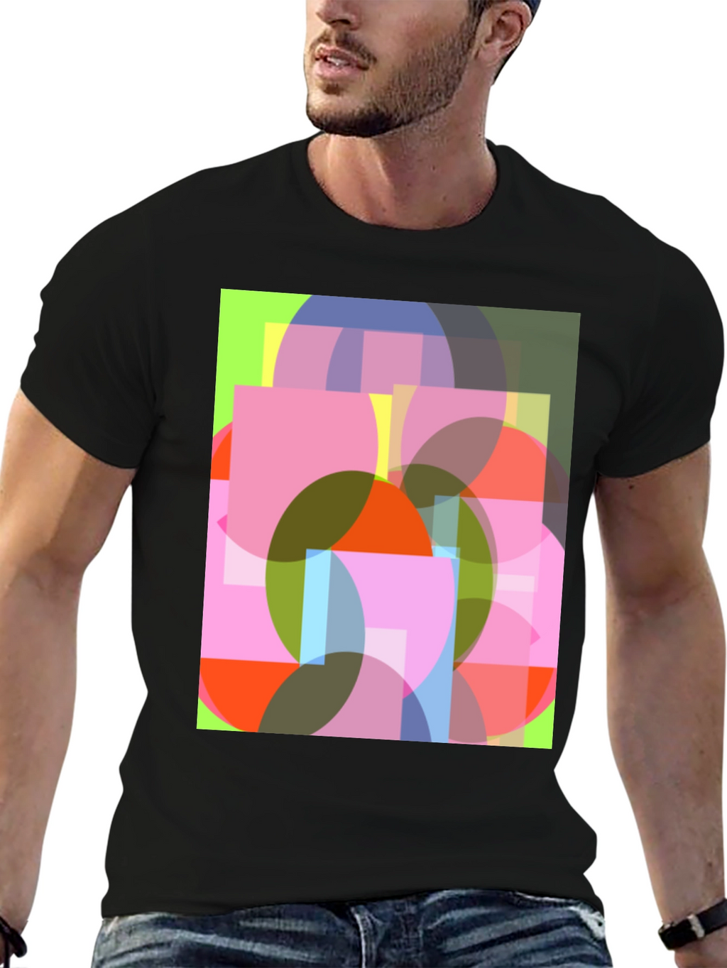 Abstract Geometric Design Black T-Shirt