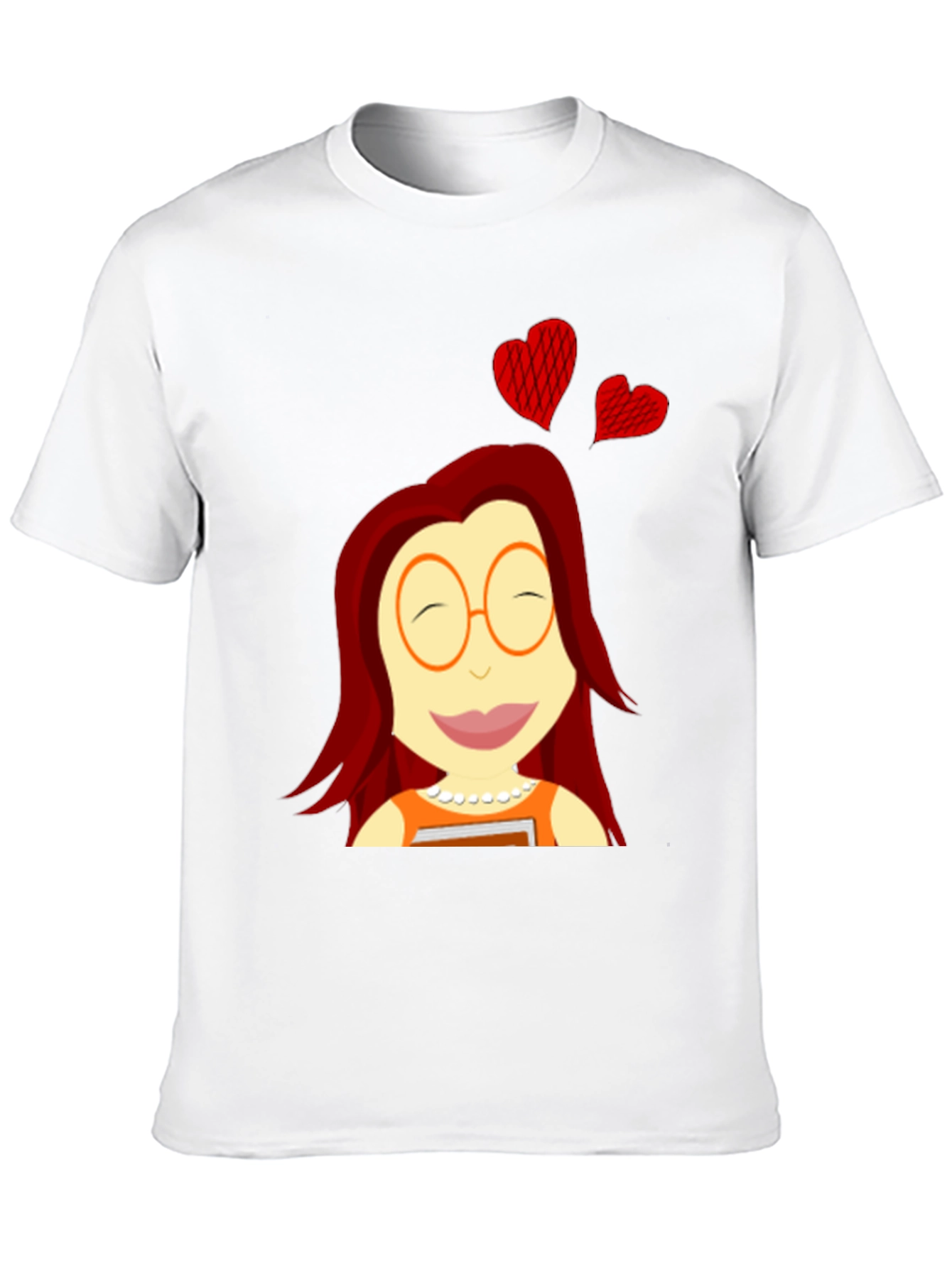 Cartoon Girl with Hearts Black T-Shirt