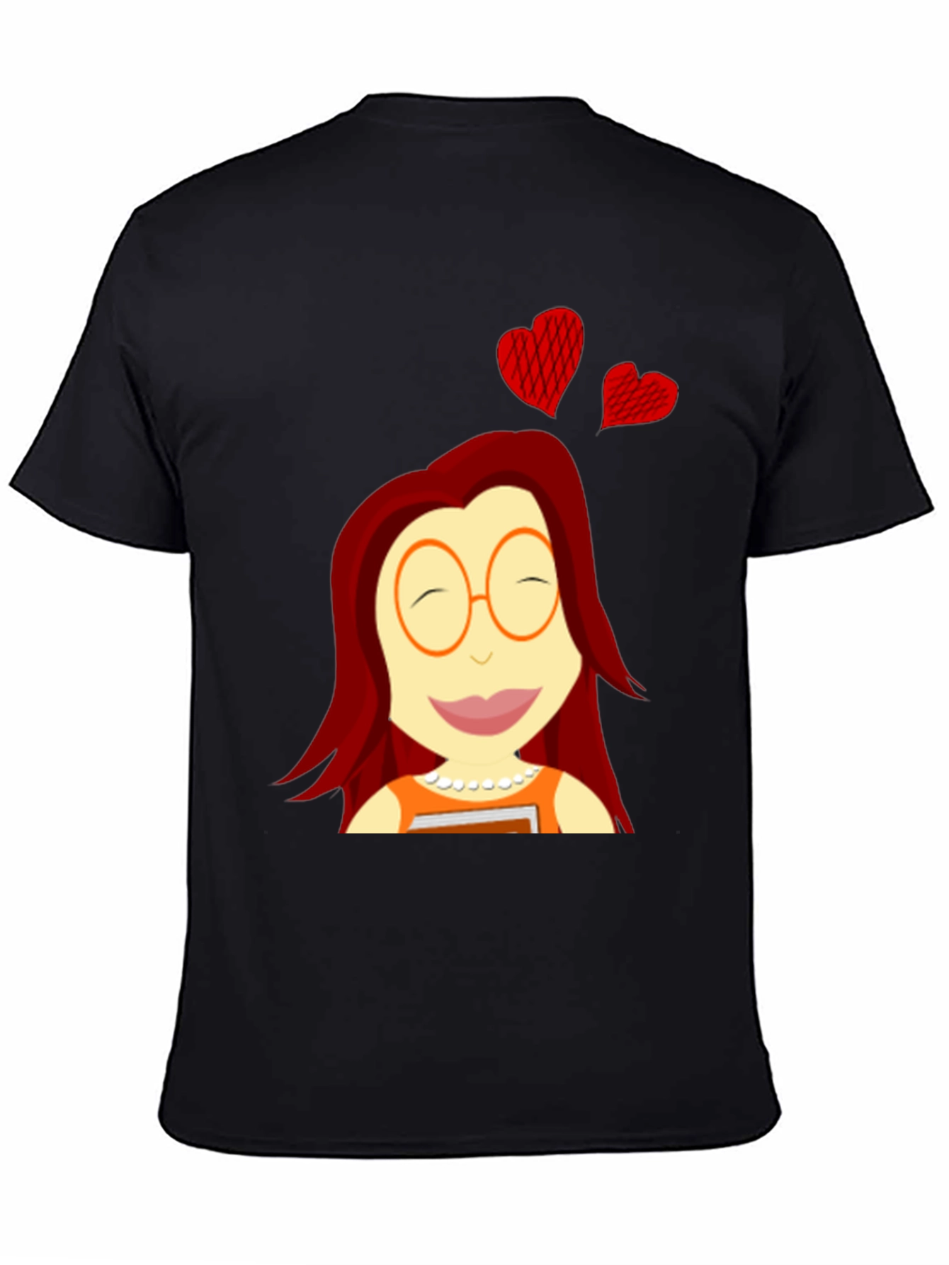 Cartoon Girl with Hearts Black T-Shirt