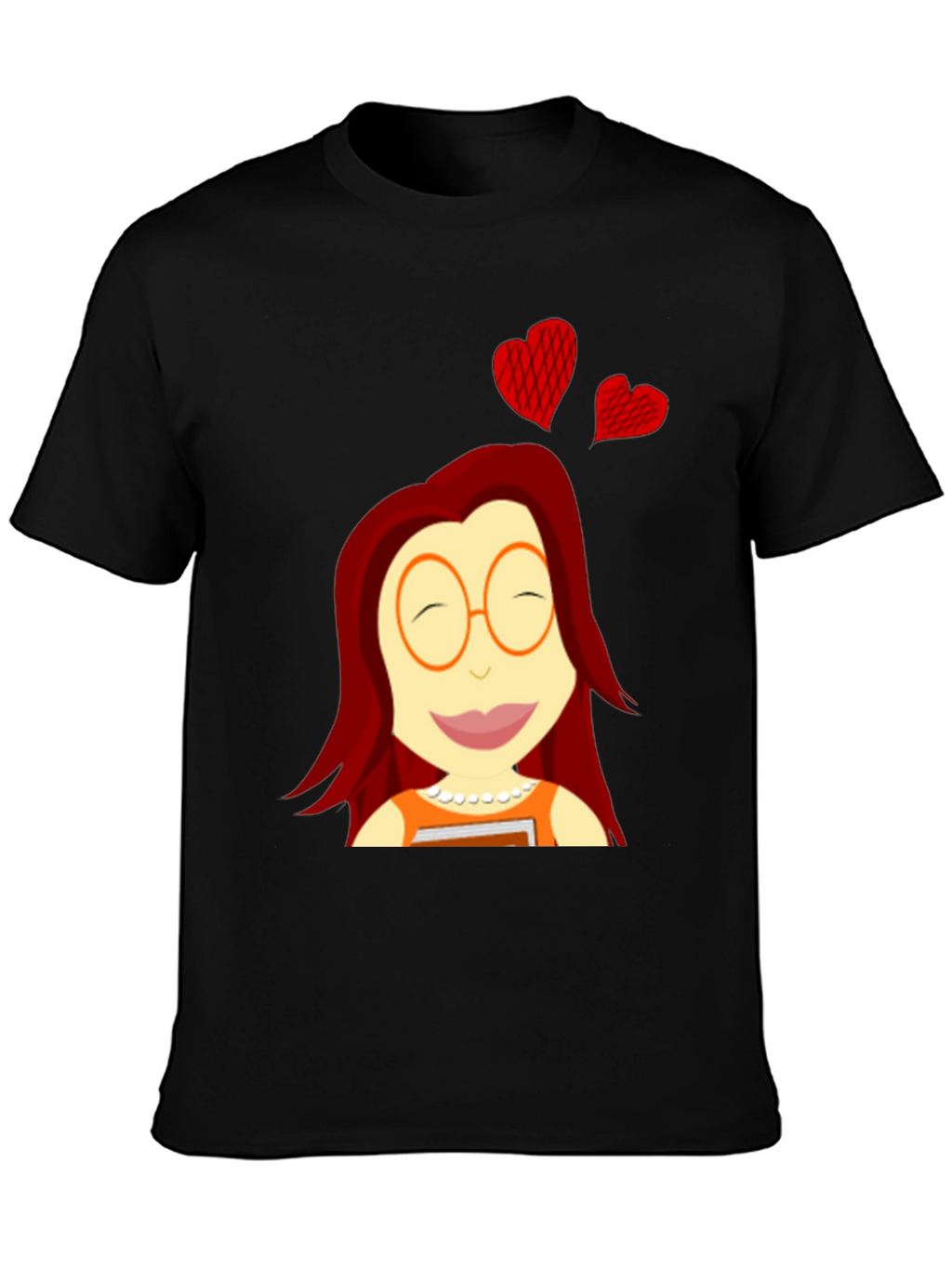 Cartoon Girl with Hearts Black T-Shirt