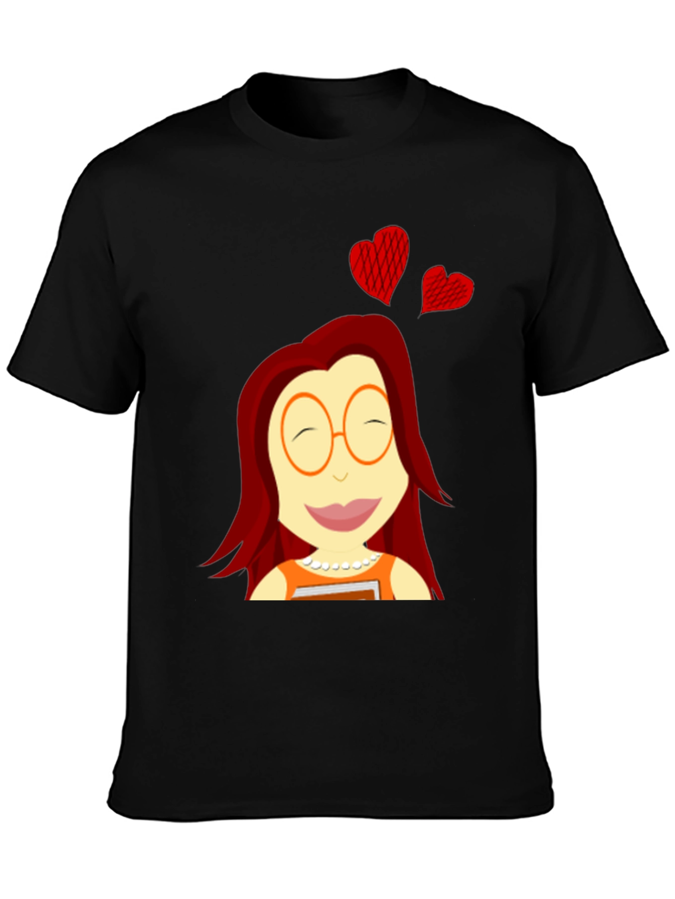 Cartoon Girl with Hearts Black T-Shirt