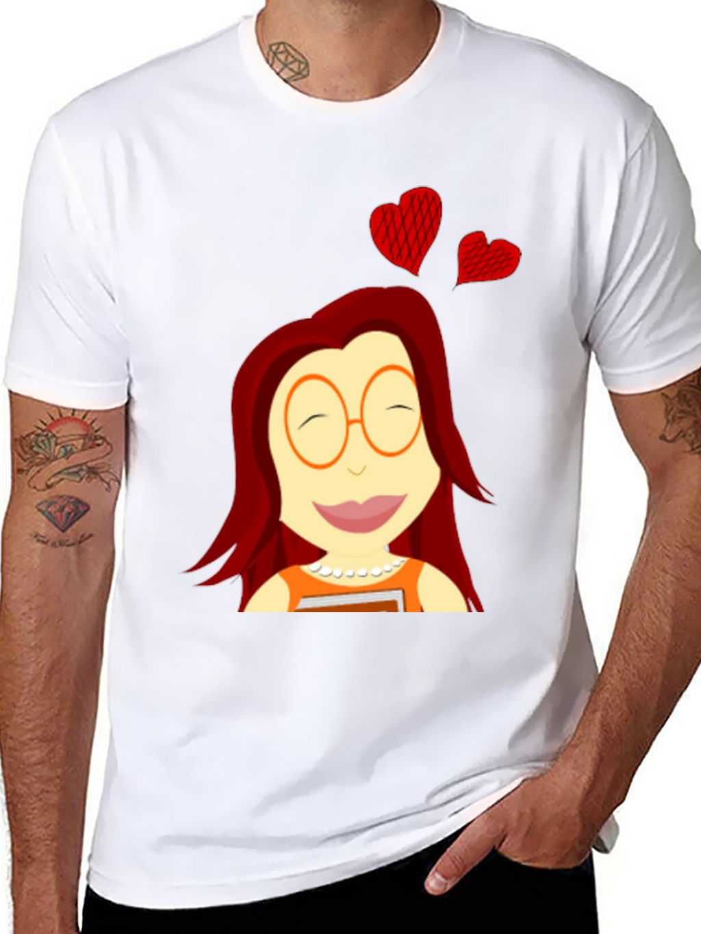 Cartoon Girl with Hearts Black T-Shirt