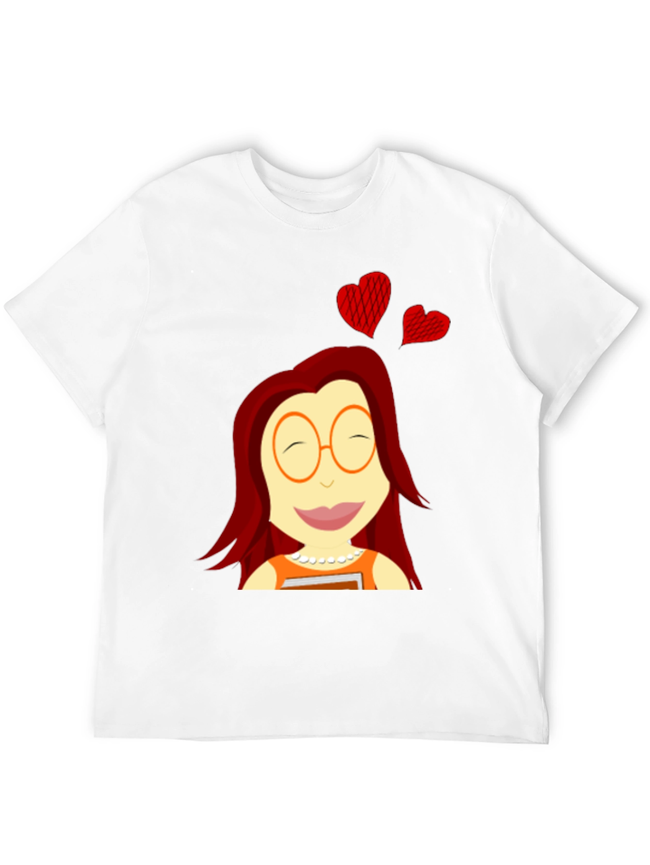 Cartoon Girl with Hearts Black T-Shirt