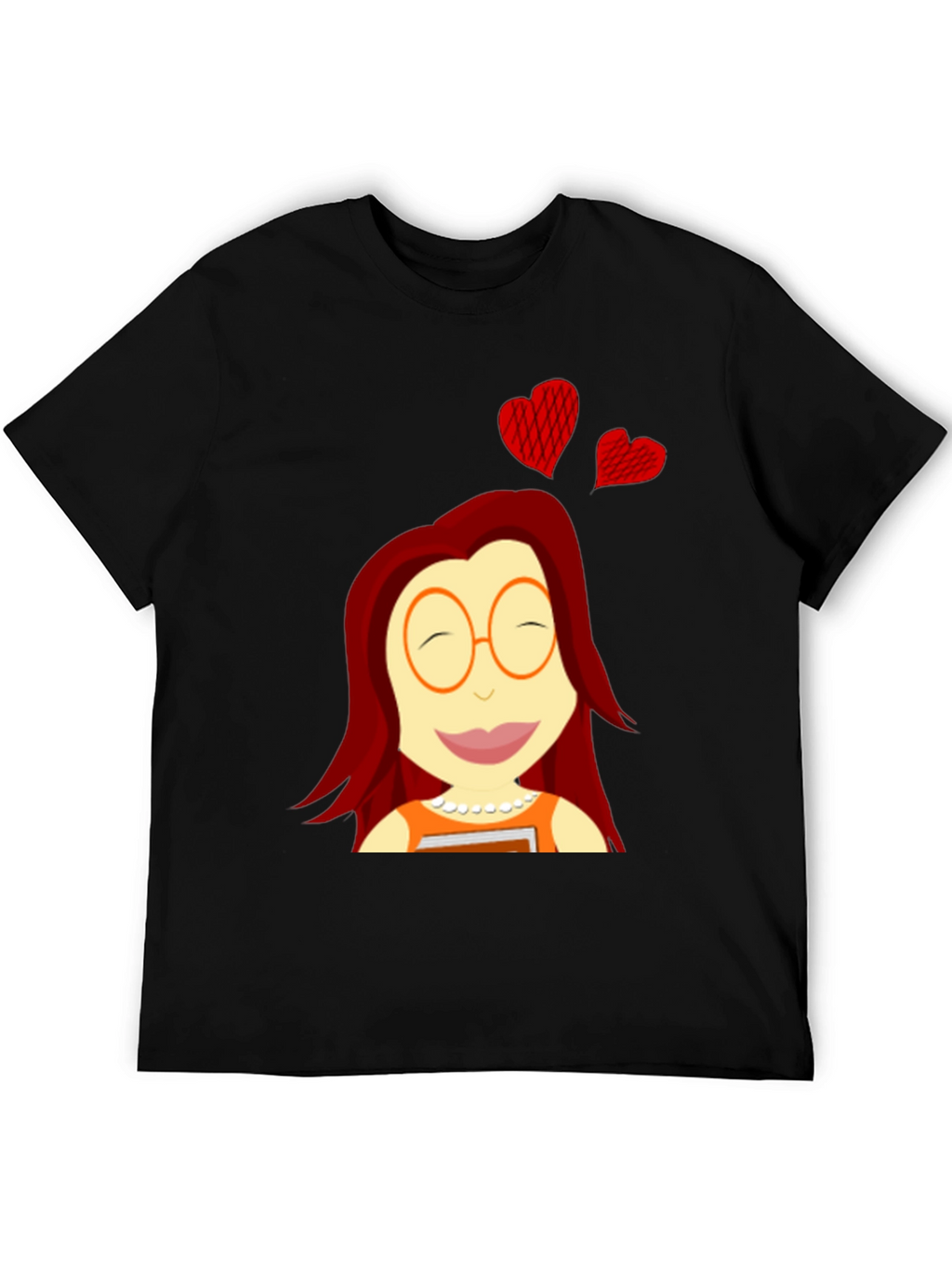 Cartoon Girl with Hearts Black T-Shirt