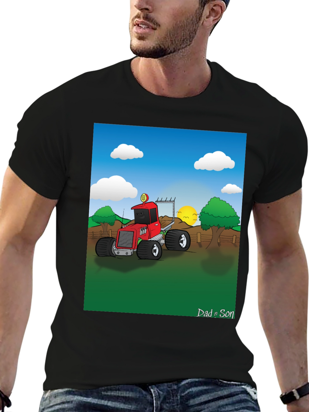 Dad n Son Cartoon Tractor T-Shirt