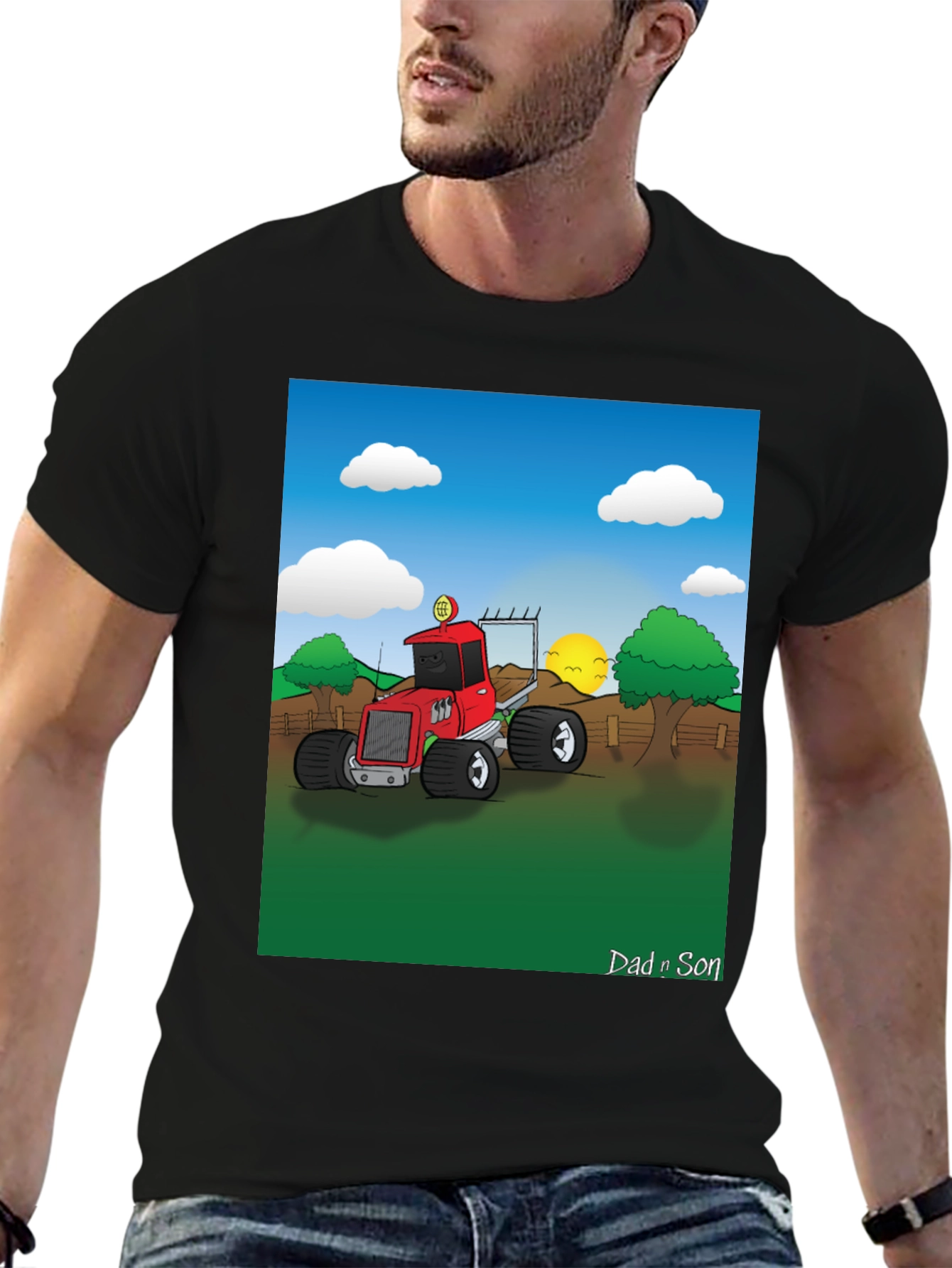 Dad n Son Cartoon Tractor T-Shirt
