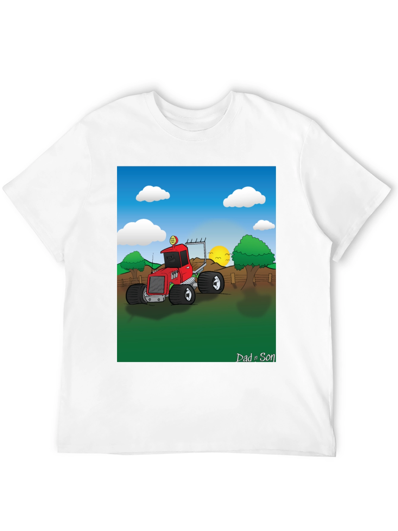 Dad n Son Cartoon Tractor T-Shirt