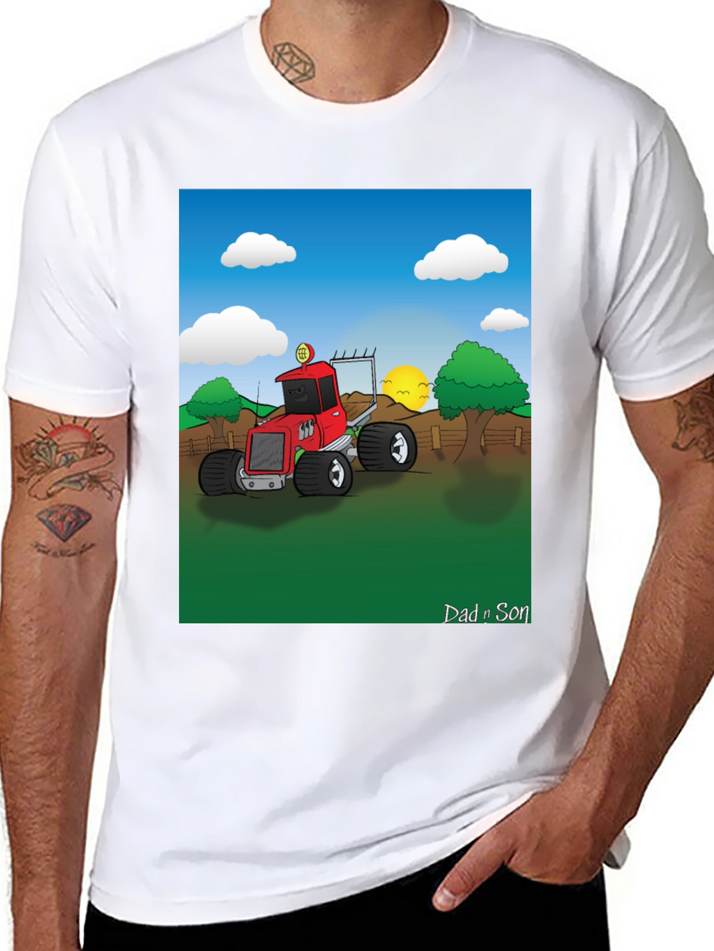 Dad n Son Cartoon Tractor T-Shirt