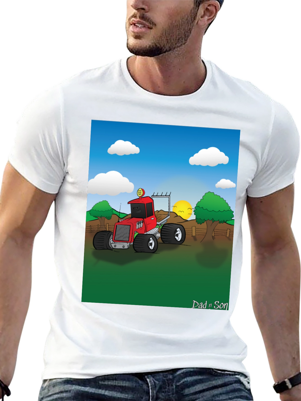 Dad n Son Cartoon Tractor T-Shirt
