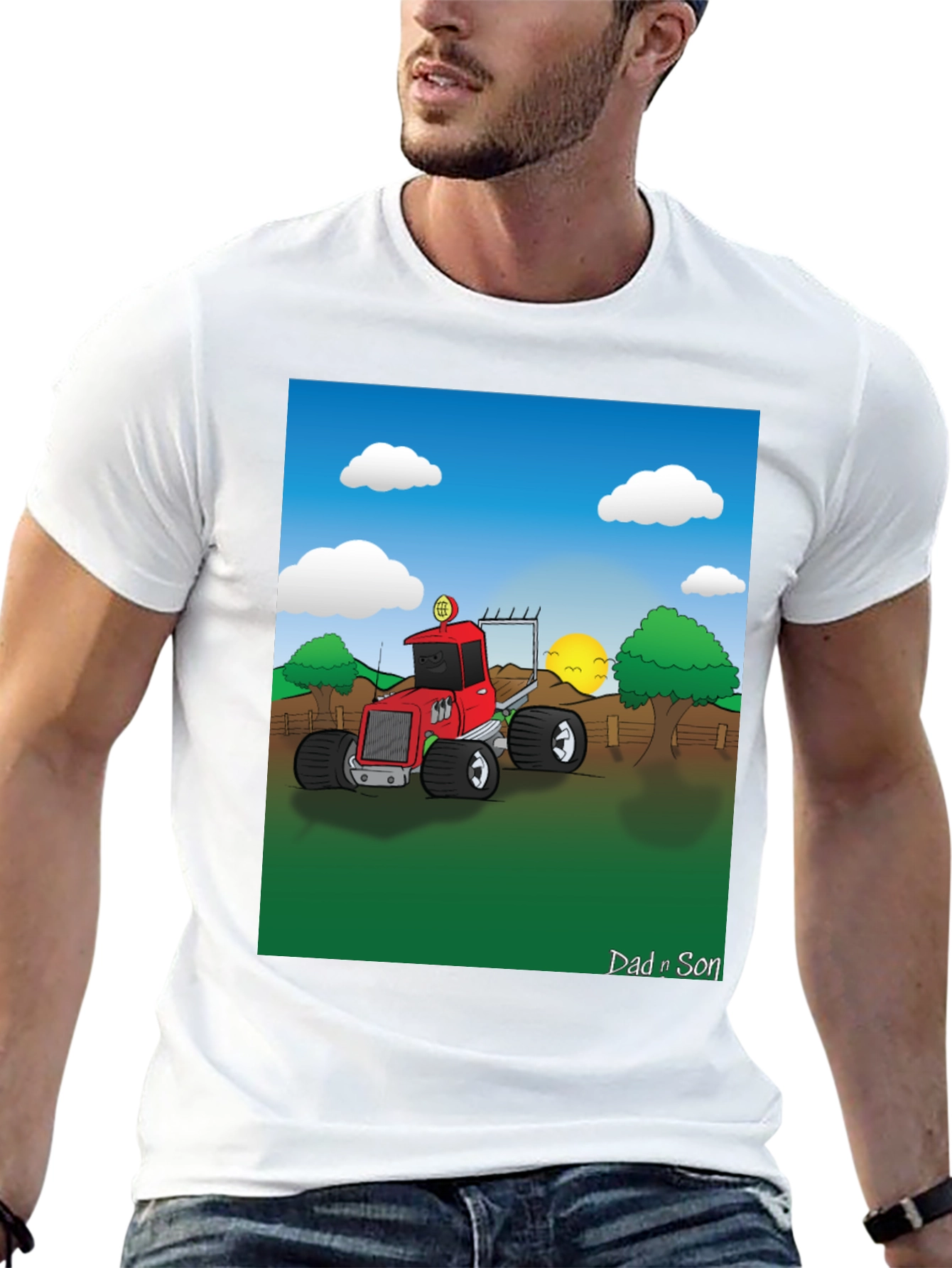 Dad n Son Cartoon Tractor T-Shirt