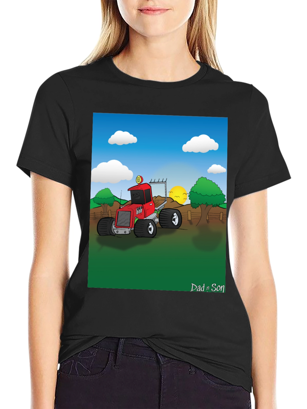 Dad n Son Cartoon Tractor T-Shirt
