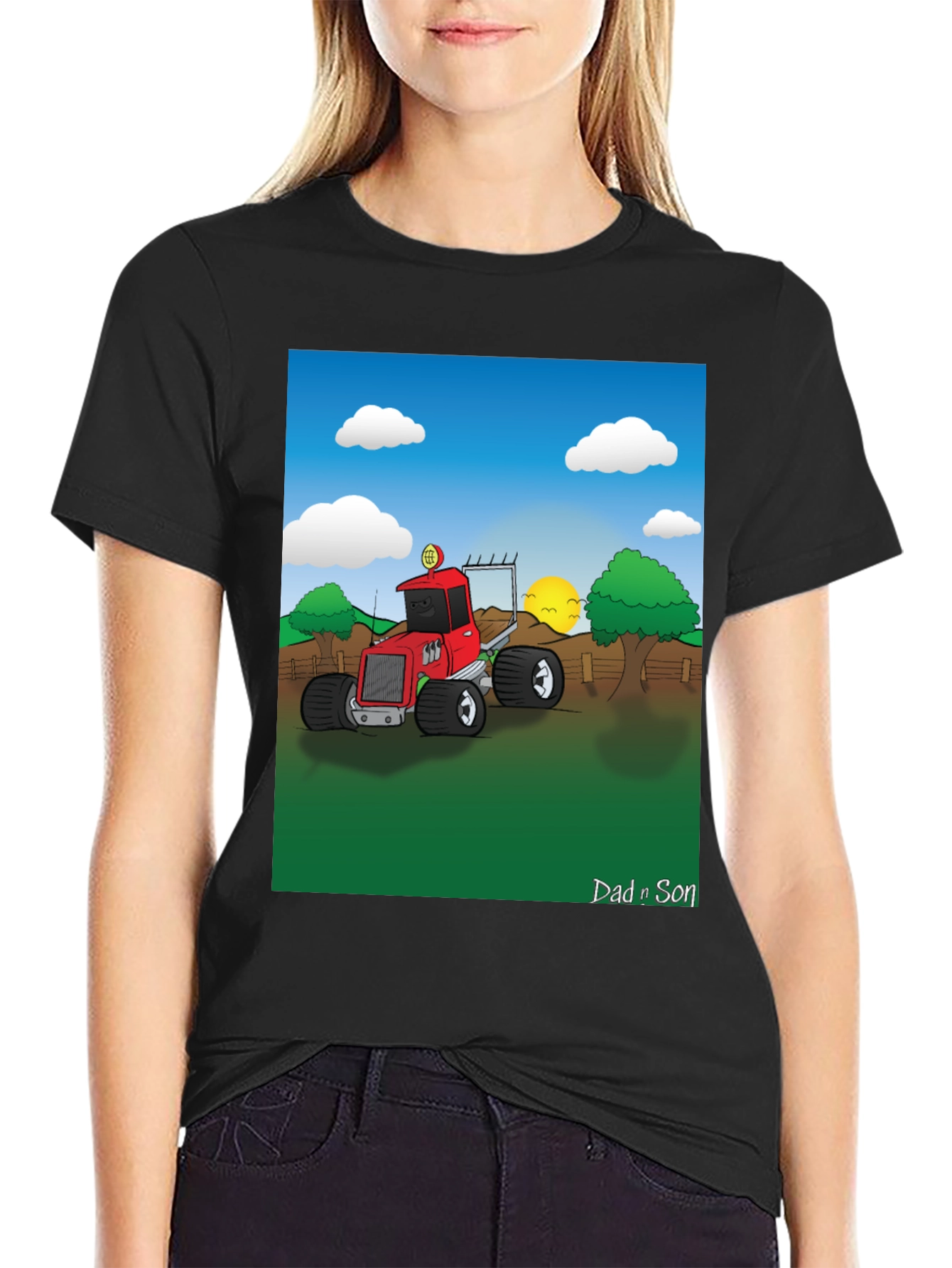 Dad n Son Cartoon Tractor T-Shirt