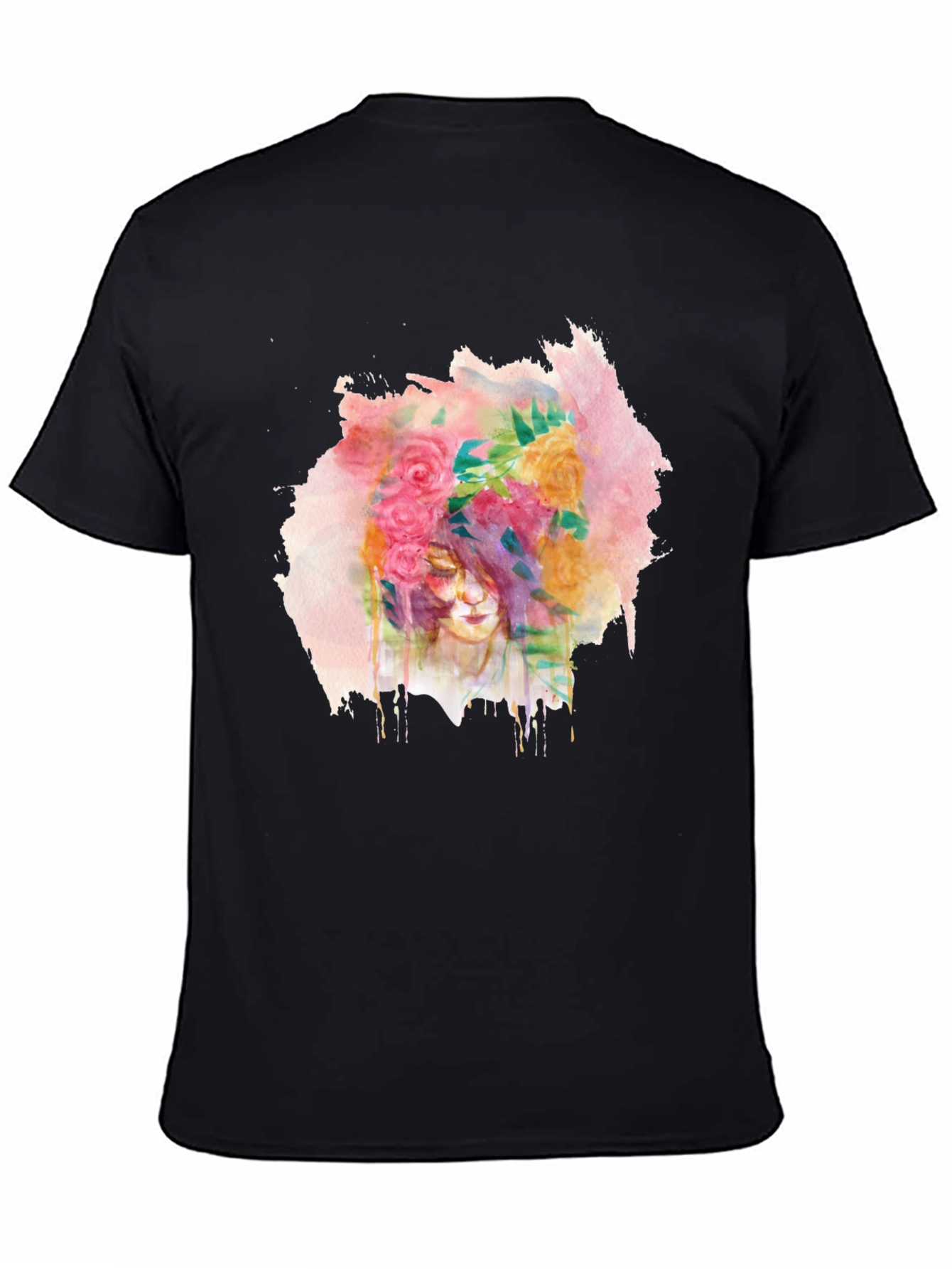 Floral Watercolor Graphic Black T-Shirt