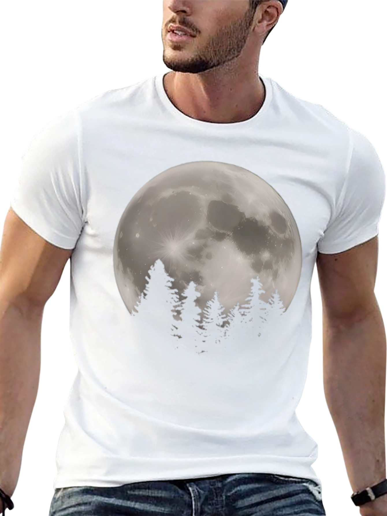 Moonlit Forest Graphic Tee - Stylish Black T-Shirt