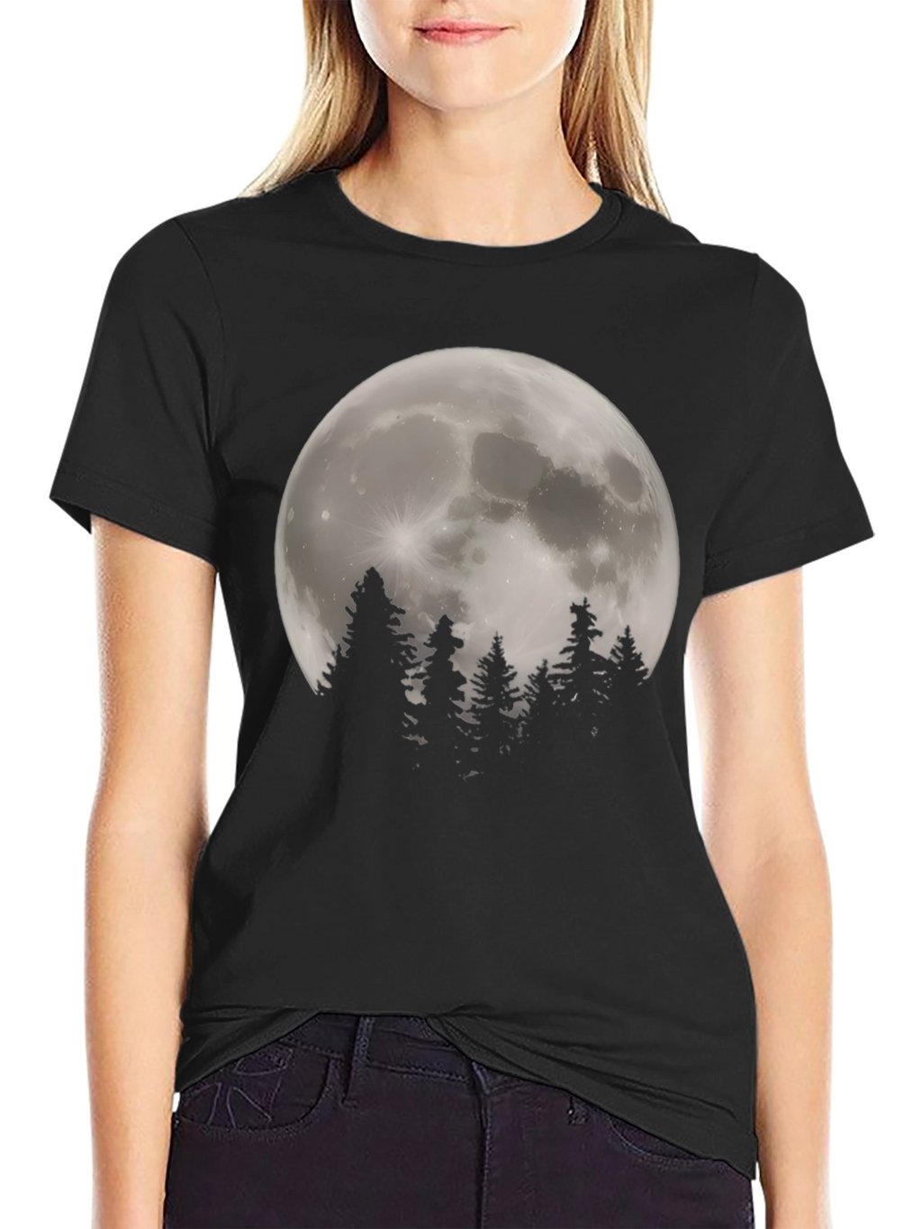 Moonlit Forest Graphic Tee - Stylish Black T-Shirt