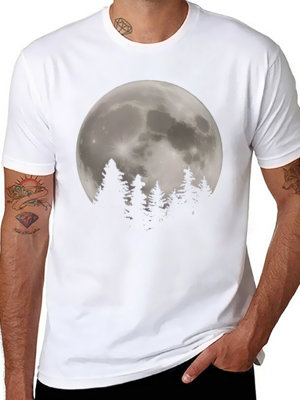 Moonlit Forest Graphic Tee - Stylish Black T-Shirt