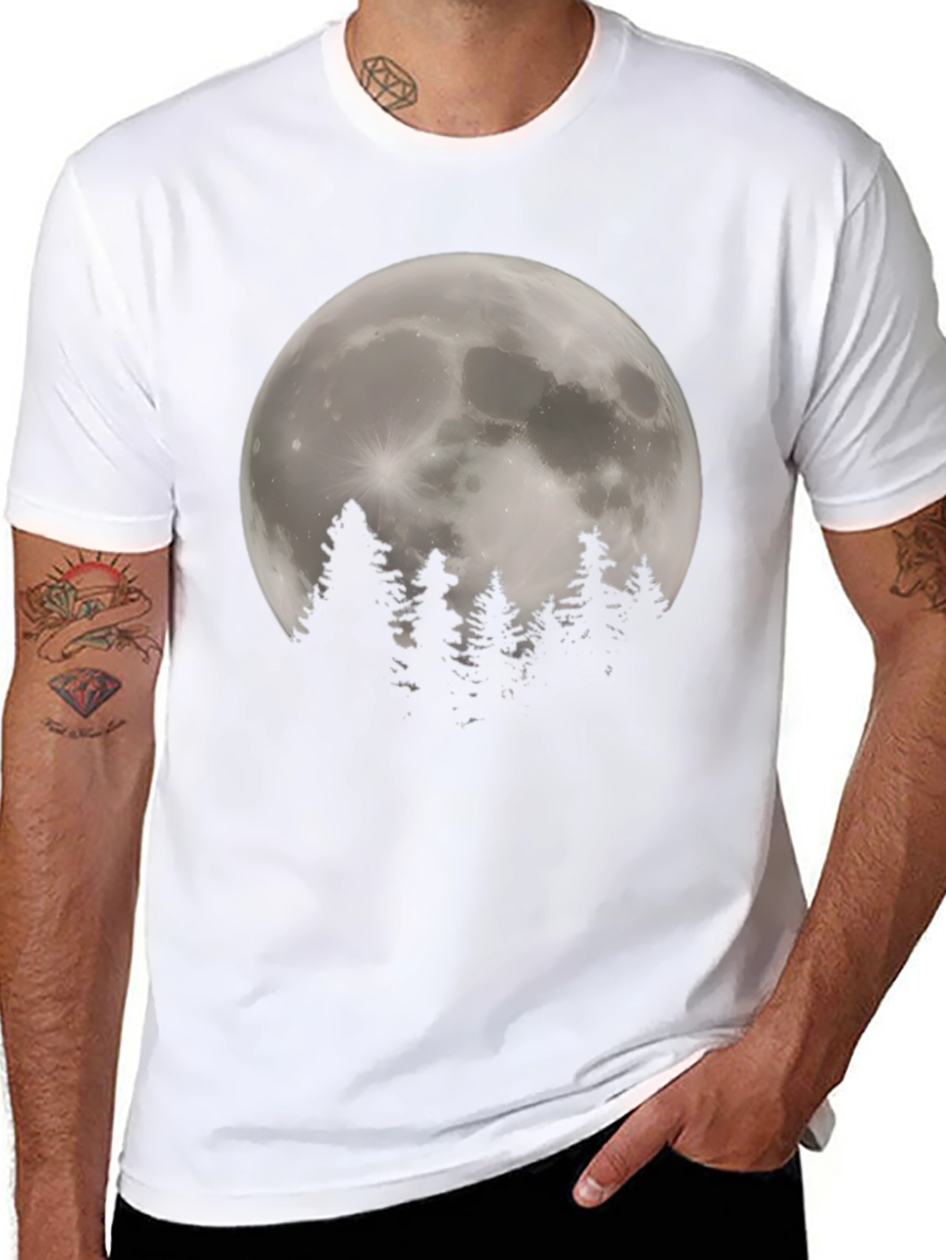 Moonlit Forest Graphic Tee - Stylish Black T-Shirt