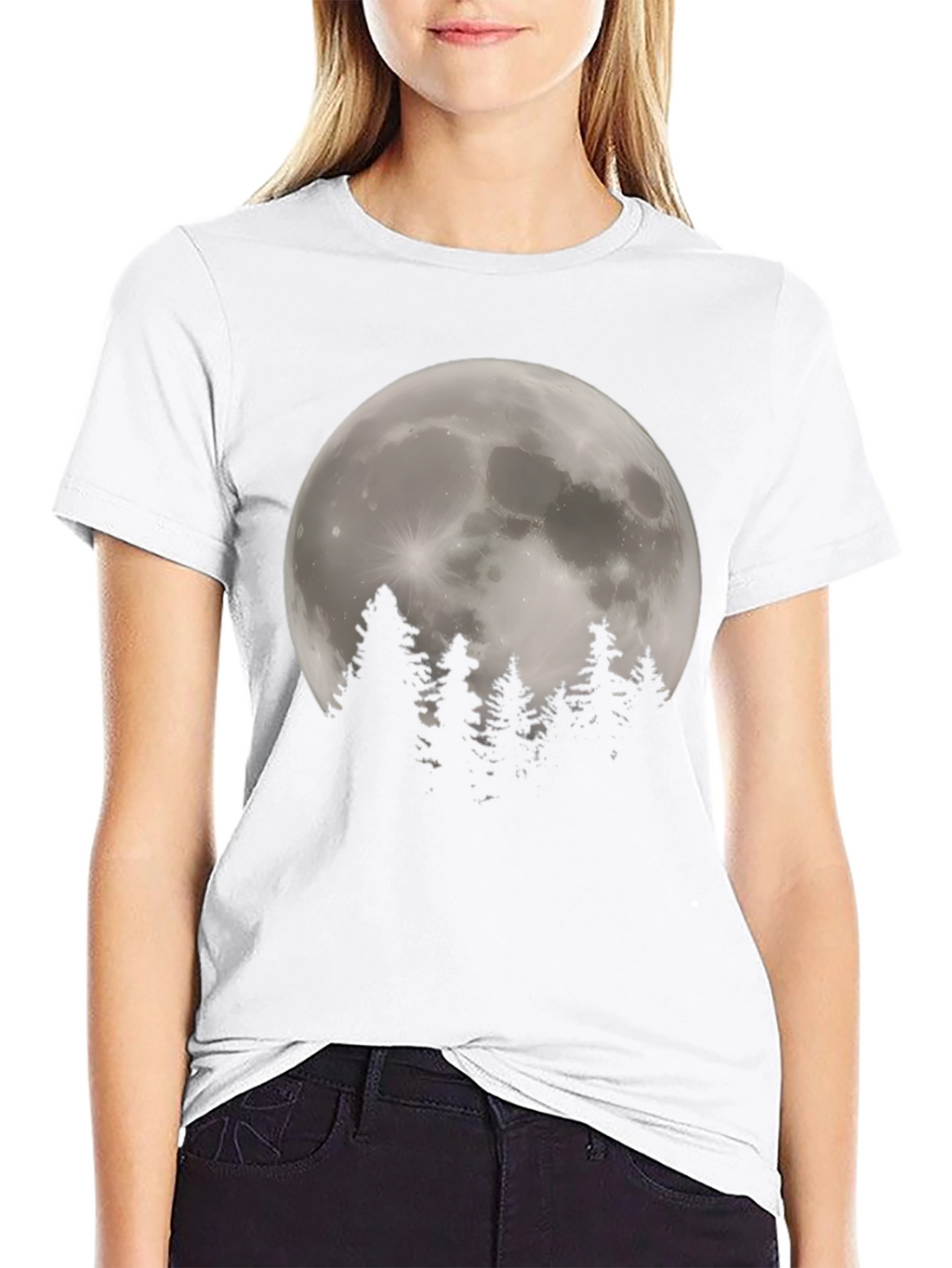 Moonlit Forest Graphic Tee - Stylish Black T-Shirt