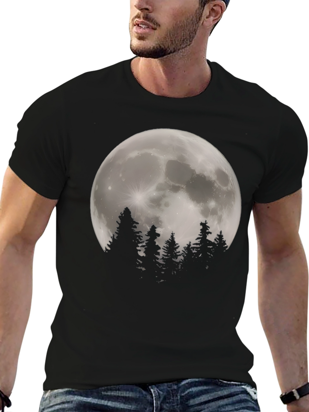 Moonlit Forest Graphic Tee - Stylish Black T-Shirt