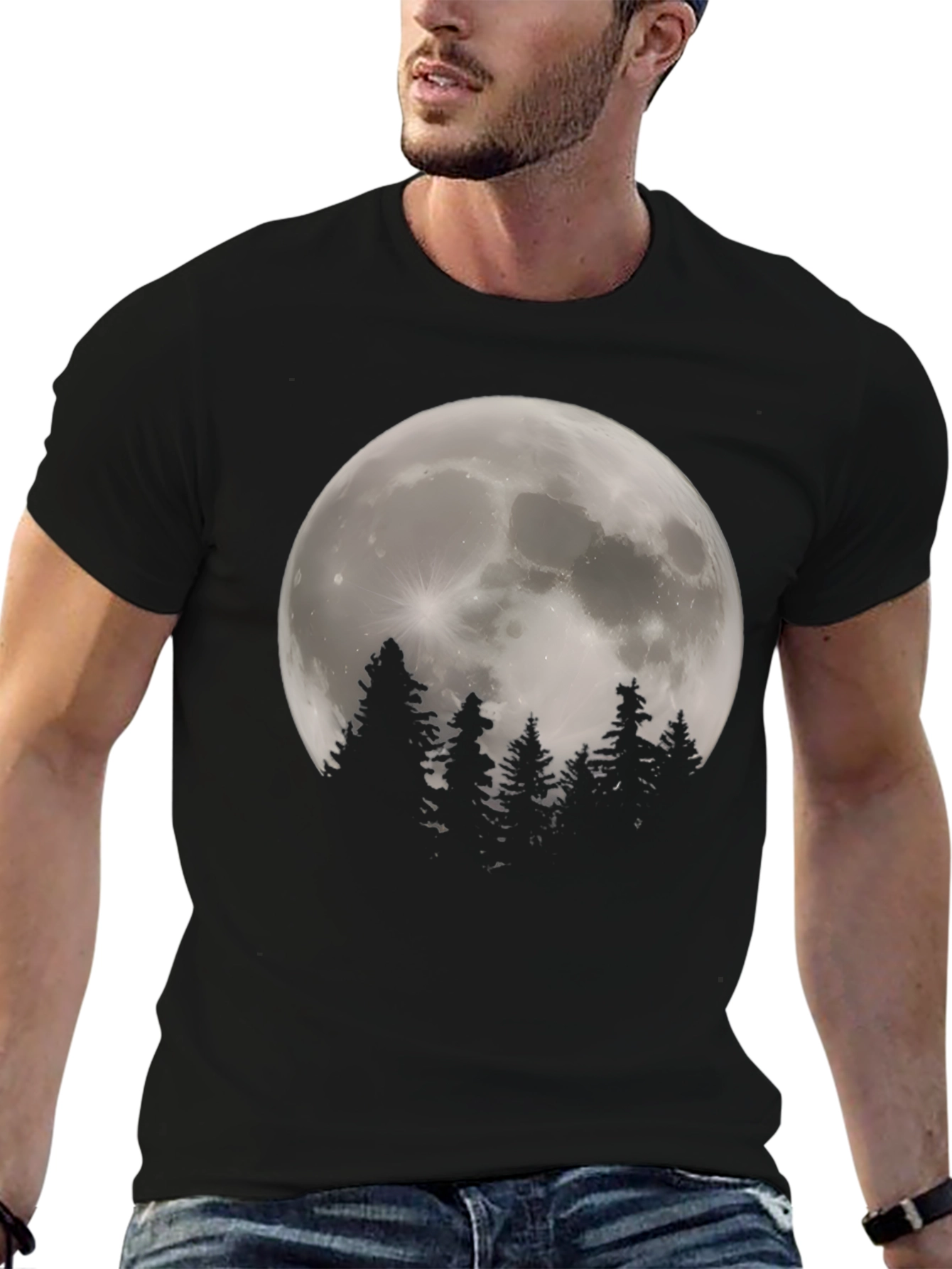 Moonlit Forest Graphic Tee - Stylish Black T-Shirt
