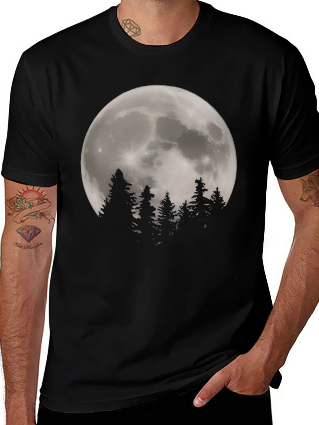 Moonlit Forest Graphic Tee - Stylish Black T-Shirt