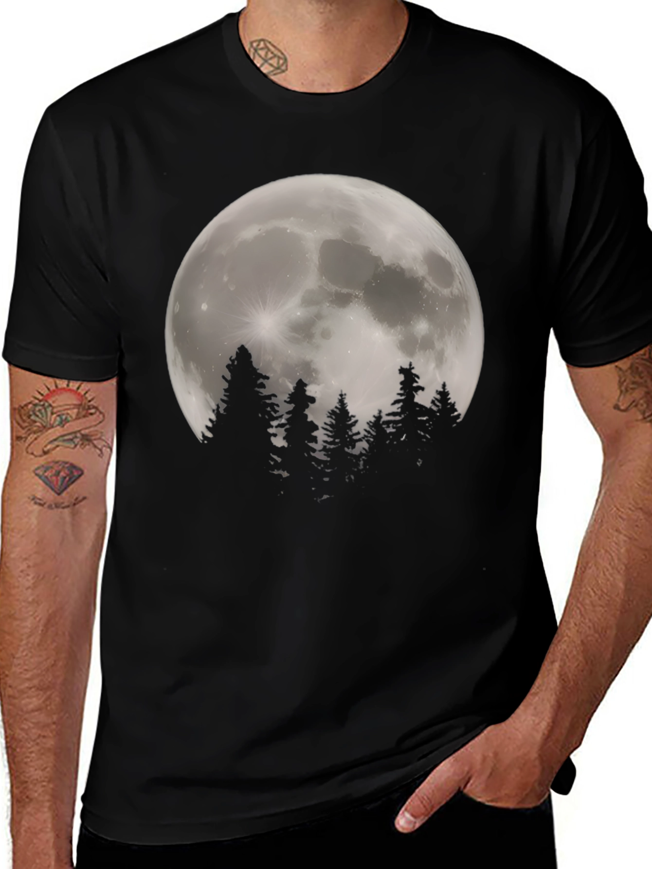 Moonlit Forest Graphic Tee - Stylish Black T-Shirt
